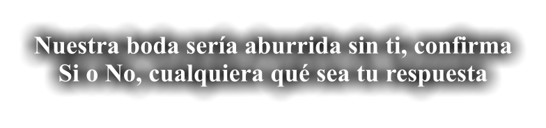 Nuestra boda sería aburrida sin ti, confirma Si o No, cualquiera qué sea tu respuesta